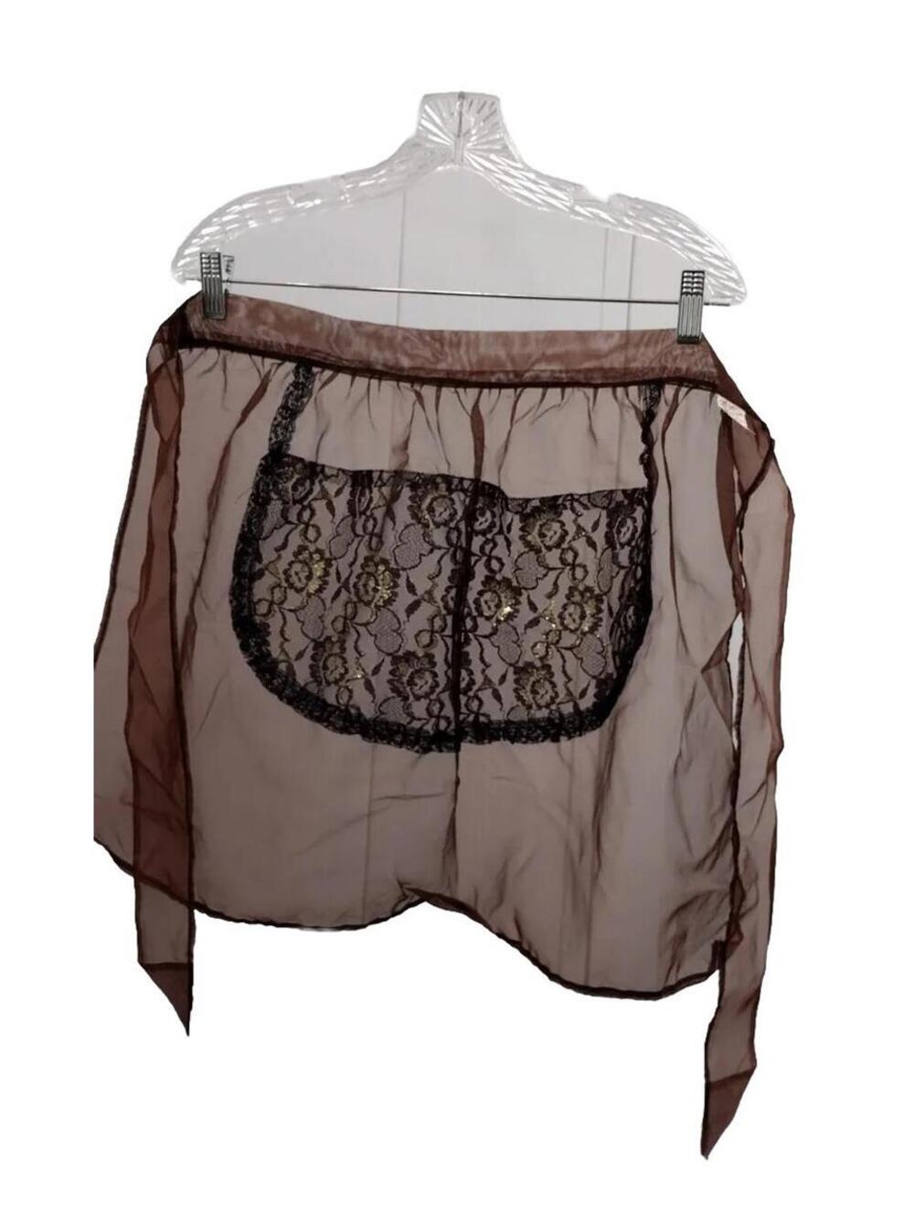 Vintage Apron PRINCESS OF CALIFORNIA Brown Sheer Chiffon & Gold Lace Bombshell